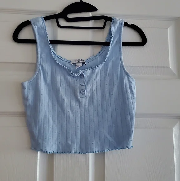 RSQ Light Blue Ribbed Crop Tank Top - Picture 4 of 4